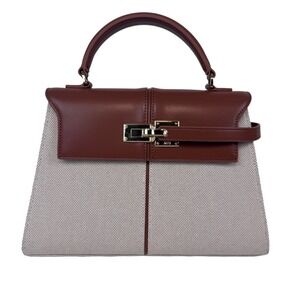 NWOT JW PEI Elise Large Brown Canvas Top Handle Bag Vegan Leather